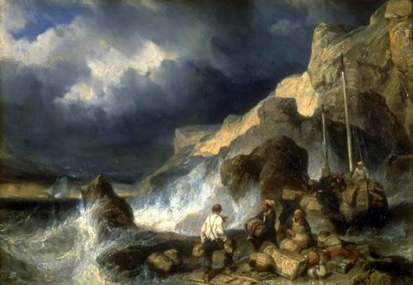 Smugglers Embarking with Goods, vintage artwork by Eugène Isabey, A3 (16x12") Poster Print