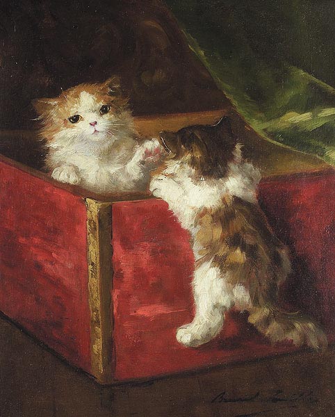 kittens in a red box by Alfred Brunel de Neuville,A3(16x12")Poster
