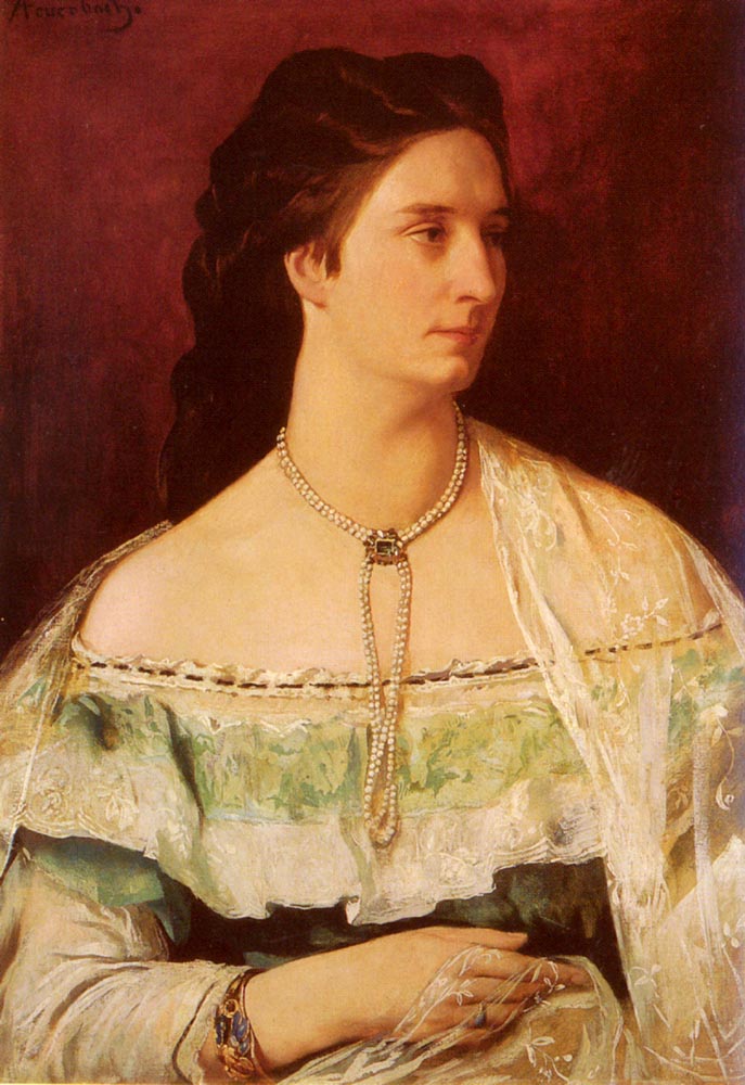 Portrait Of A Lady Wearing A Pearl Necklace, vintage artwork by Anselm Feuerbach, 12x8" (A4) Poster
