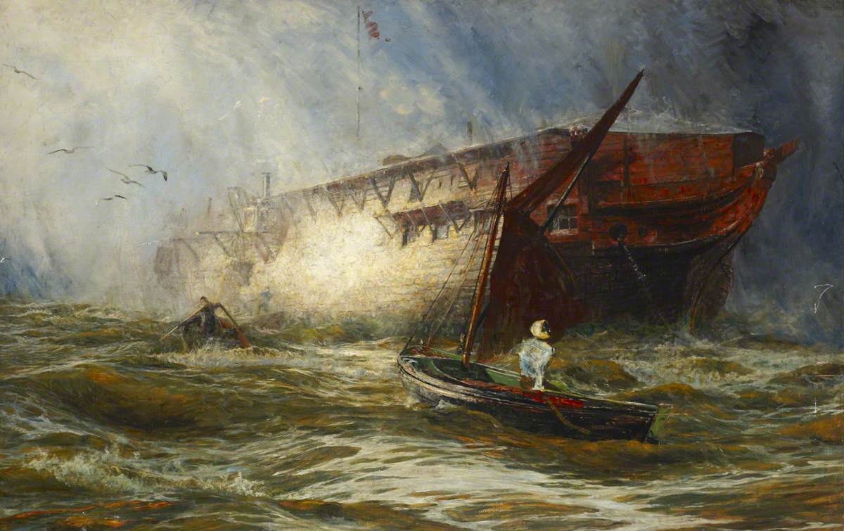HMS 'Leonidas' at Upnor, 1885, vintage artwork by William Lionel Wyllie, 12x8" (A4) Poster