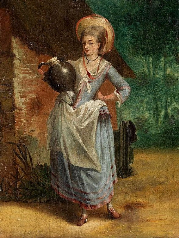 Woman Carrying Water, vintage artwork by Jean-Frederic Schall, 12x8" (A4) Poster