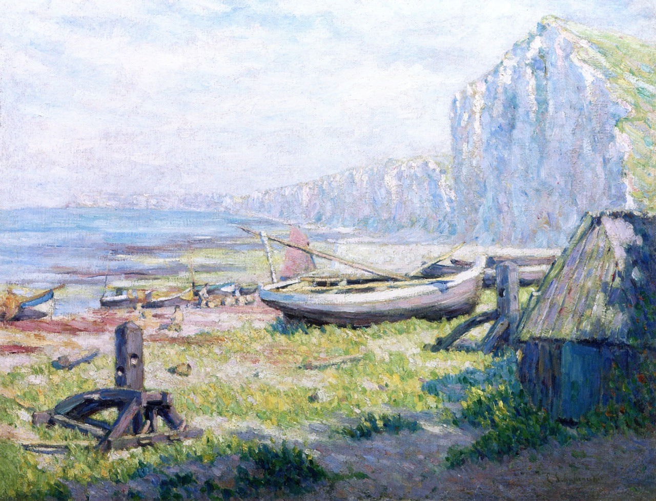 Boats on the Shore beneath the Ciff, vintage artwork by Claude-Emil Schuffenecker, 12x8" (A4) Poster