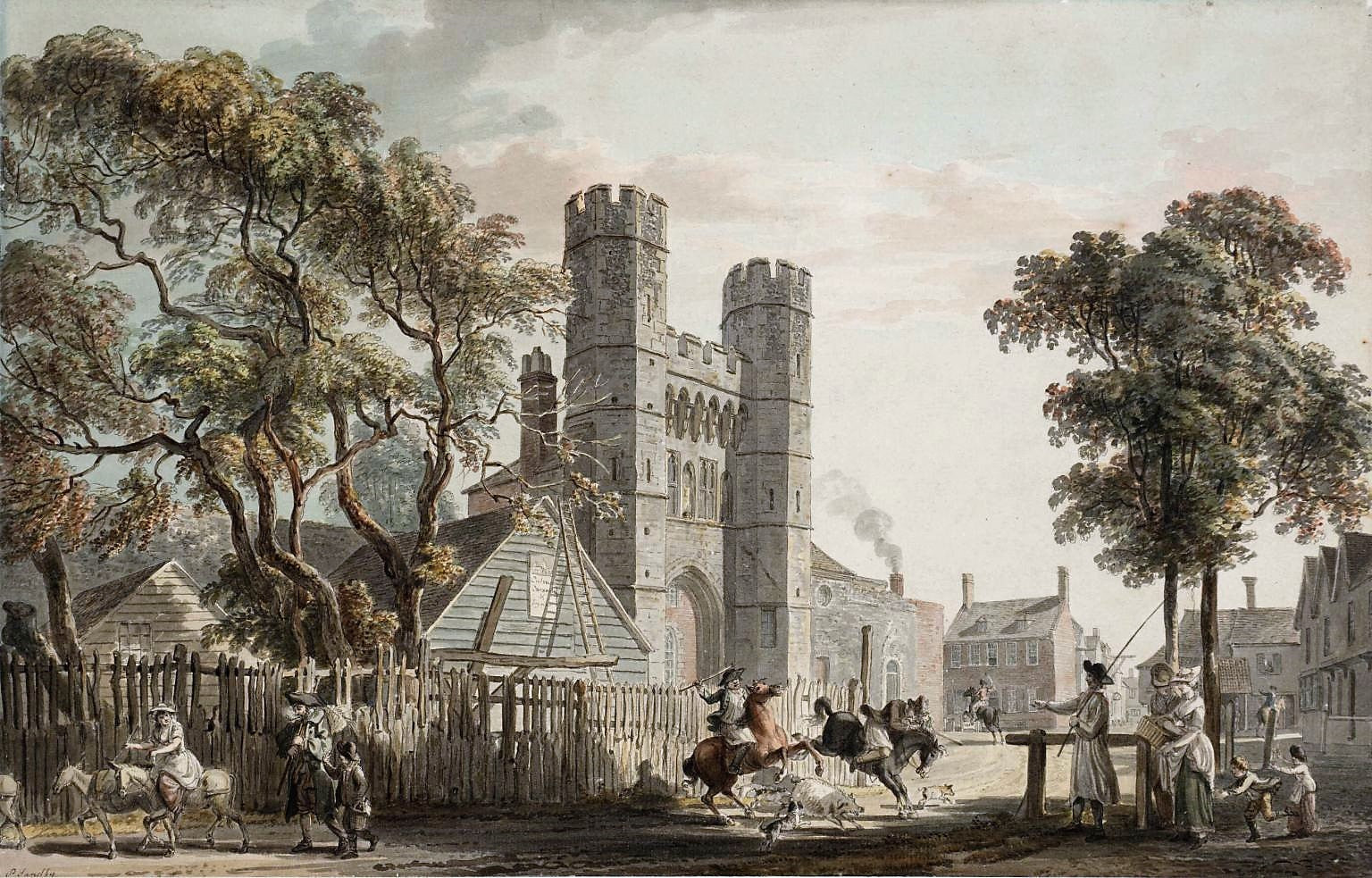 The Cemetery Gate of St Augustine’s Monastery Canterbury, vintage artwork by Paul Sandby , R.A., 12x8" (A4) Poster