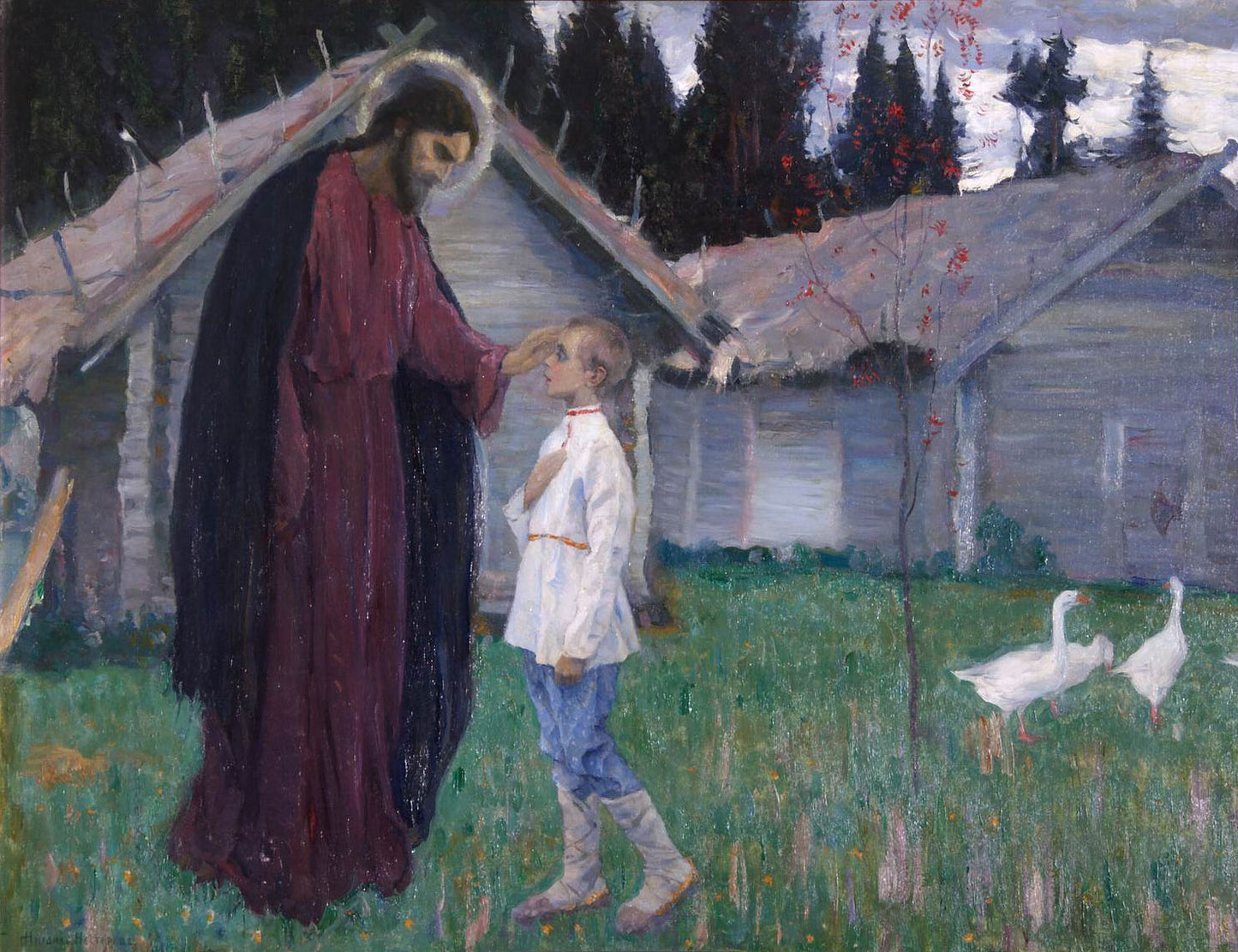 Christ Blessing in Child, vintage artwork by Mikhail Vasilevich Nesterov, 12x8" (A4) Poster
