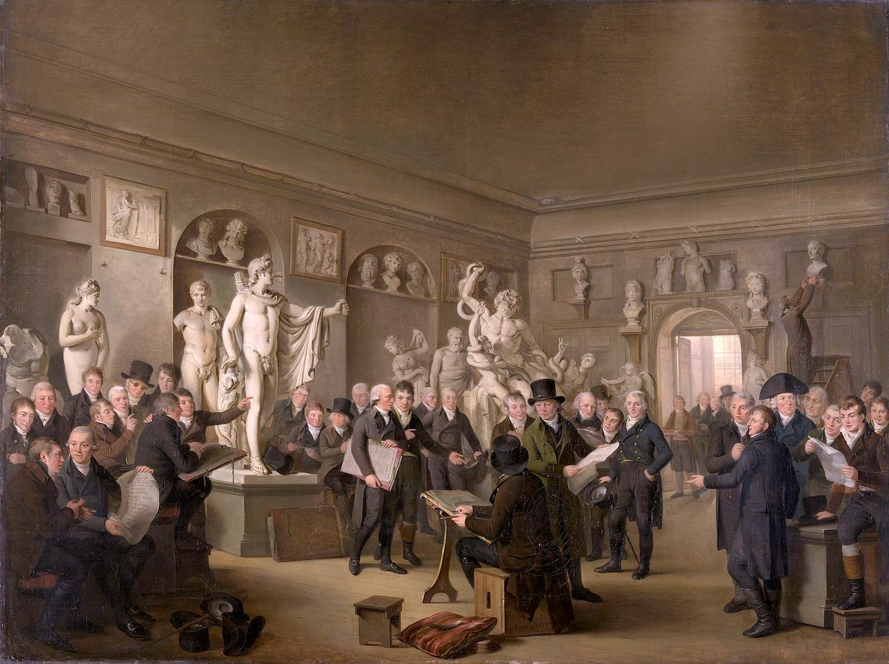 The Sculpture Gallery of the Felix Meritis Society, vintage artwork by Adriaan de Lelie, 12x8" (A4) Poster