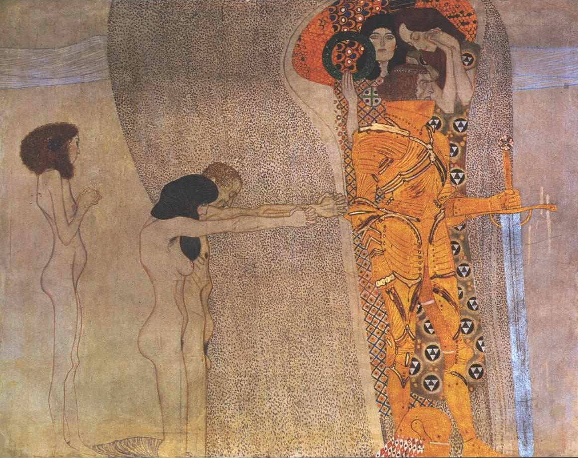 The Beethoven Frieze (detail): The Longing for Happiness, vintage artwork by Gustav Klimt, 12x8" (A4) Poster