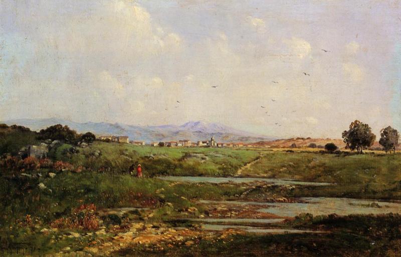 Small Provencal Village at the Base of the Hills, vintage artwork by Paul-Camille Guigou, 12x8" (A4) Poster