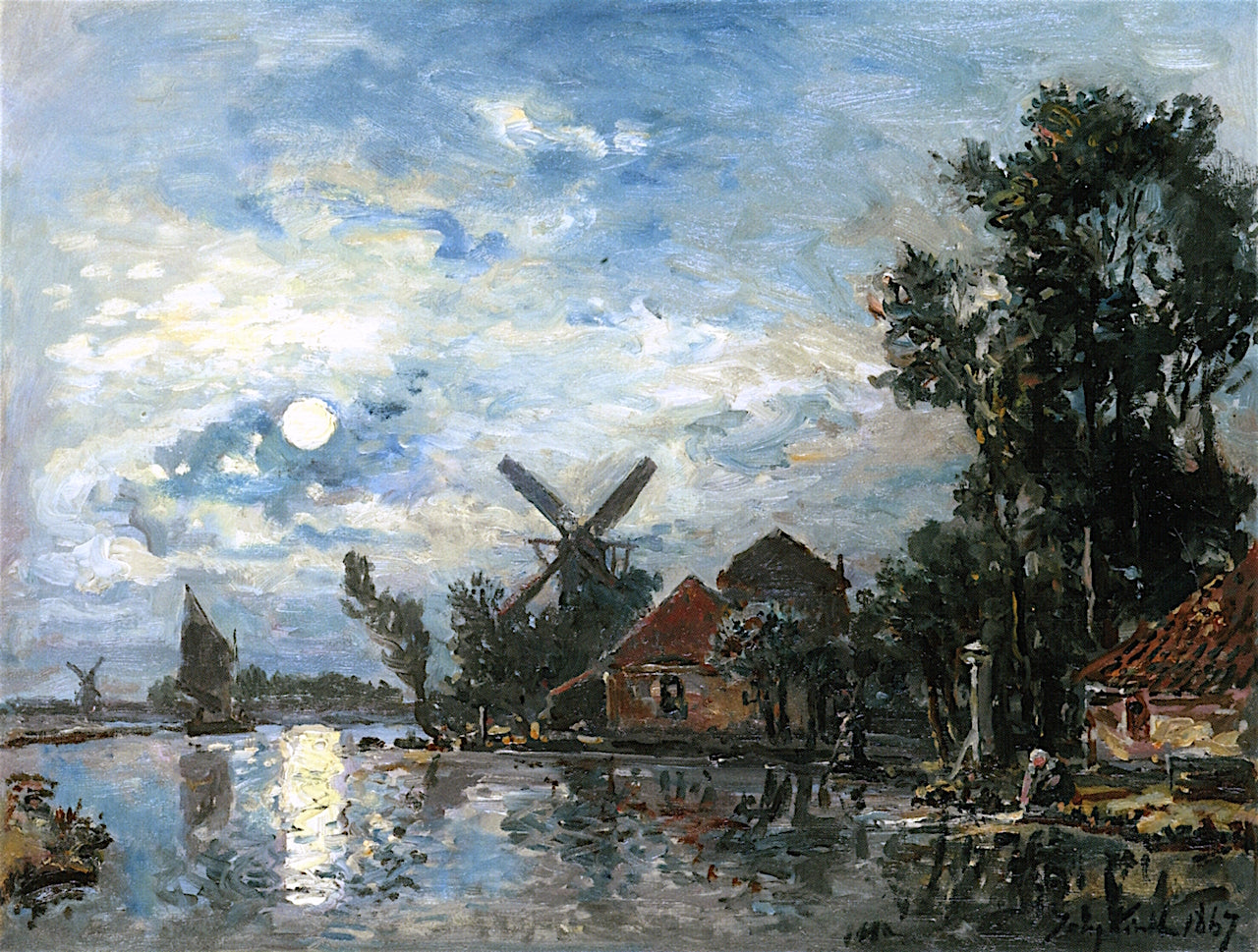 The Effect of Moonlight on the Estuary, vintage artwork by Johan Barthold Jongkind, A3 (16x12") Poster Print