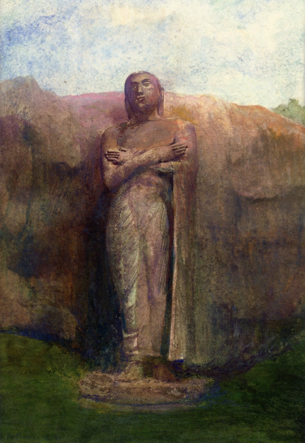 Colossal Statue of Ananda, near the Ruined City of Pollanarua, Ceylon, 1891, vintage artwork by John La Farge, 12x8" (A4) Poster