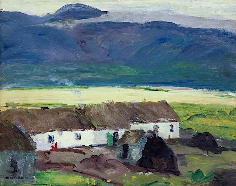 Cottages, Achill Island, County Mayo, vintage artwork by Robert Henri, 12x8" (A4) Poster
