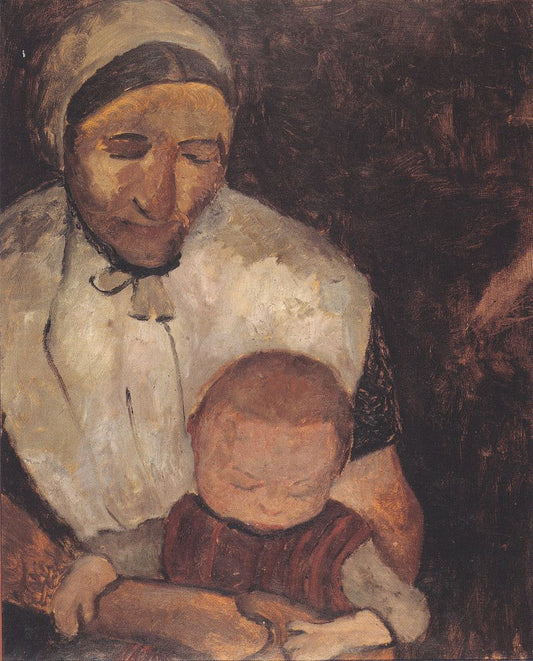 Seated Peasant Woman with Child on Her Lap, vintage artwork by Paula Modersohn-Becker, 12x8" (A4) Poster