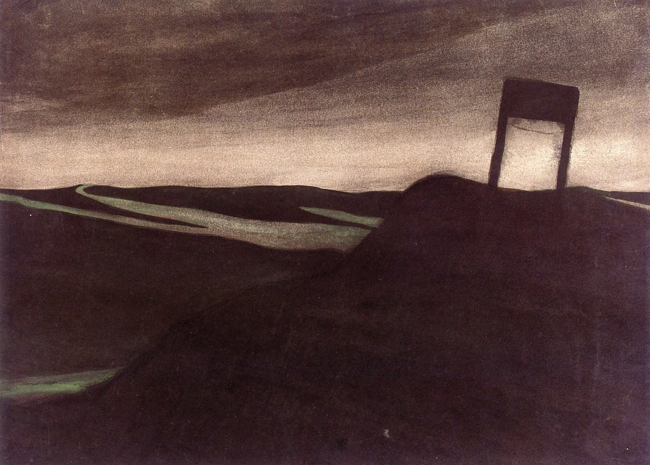 Landscape with Sign, Nocturne, vintage artwork by Leon Spilliaert, 12x8" (A4) Poster