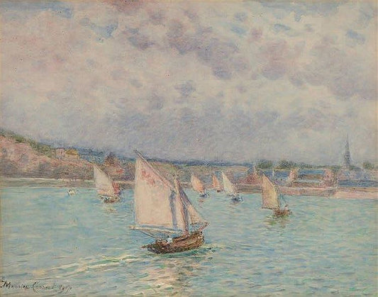 Sailboats returning to Port, vintage artwork by Maurice Courant, 12x8" (A4) Poster
