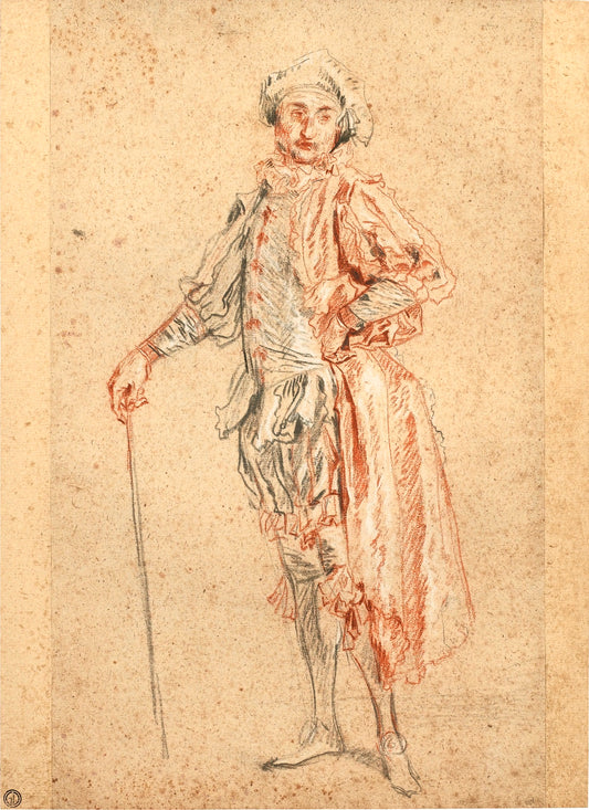 Study of a Standing Actor, in the Costume of Mezzetin, vintage artwork by Jean-Antoine Watteau, 12x8" (A4) Poster