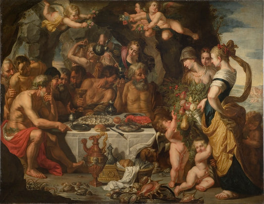 Feast of the Gods in a Cave near the Sea Shore, vintage artwork by Gerard Seghers, 12x8" (A4) Poster