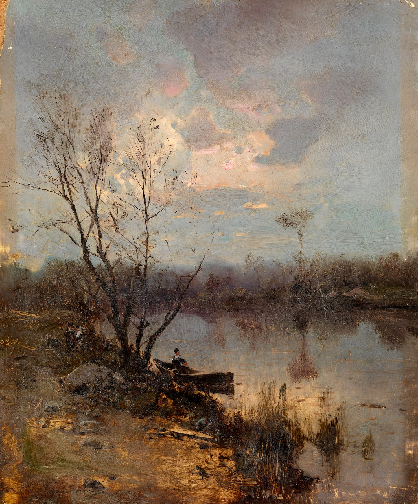  Boat by the Bank of a River by Sergei Ivanovich Vasilkovsky,A3(16x12")Poster