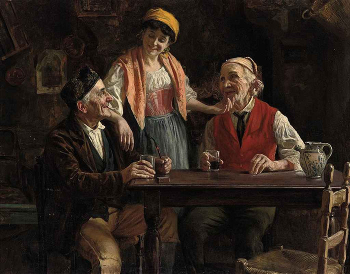 Flirtation at the tavern by Eugenio Zampighi,A3(16x12