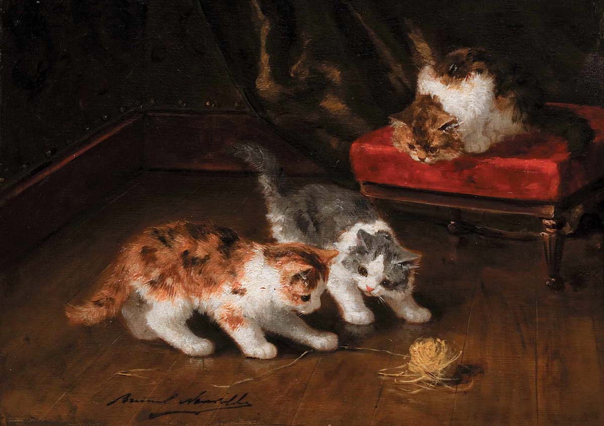 playful kittens by Alfred Brunel de Neuville,A3(16x12")Poster