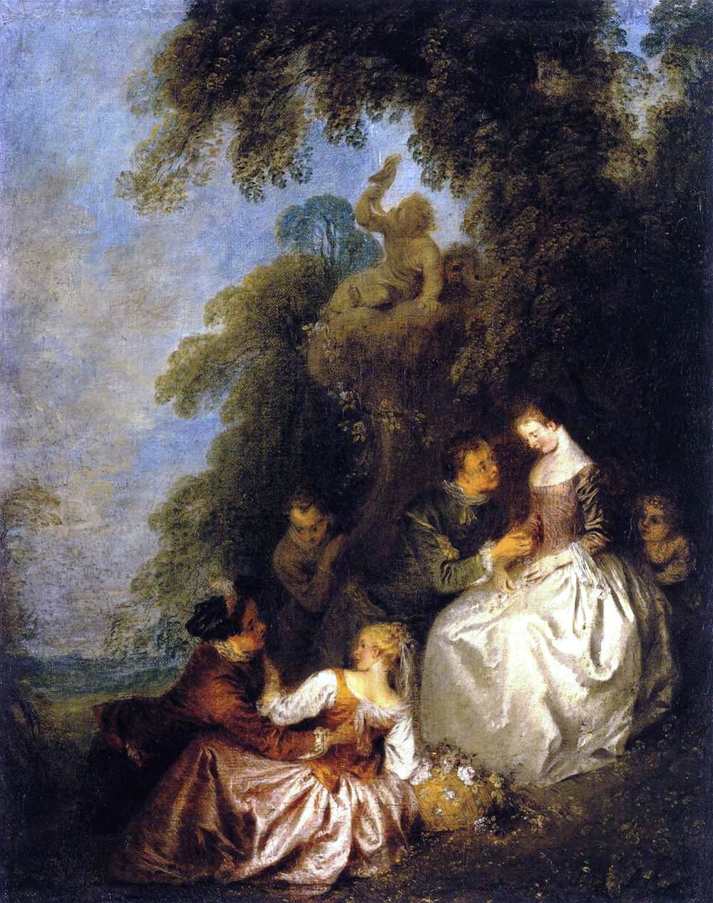 Galant conversation, vintage artwork by Jean-Baptiste Pater, 12x8" (A4) Poster