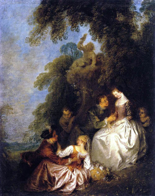 Galant conversation, vintage artwork by Jean-Baptiste Pater, 12x8" (A4) Poster