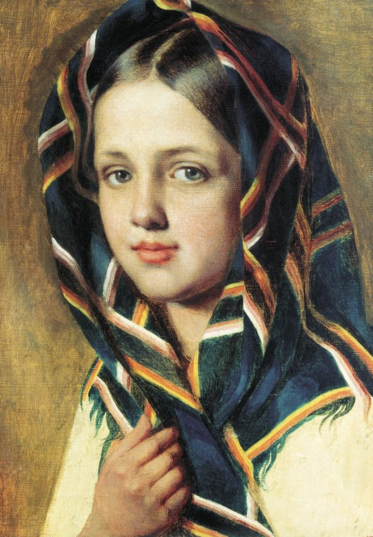 Girl in a Shawl, vintage artwork by Alexei Venetsianov, 12x8" (A4) Poster