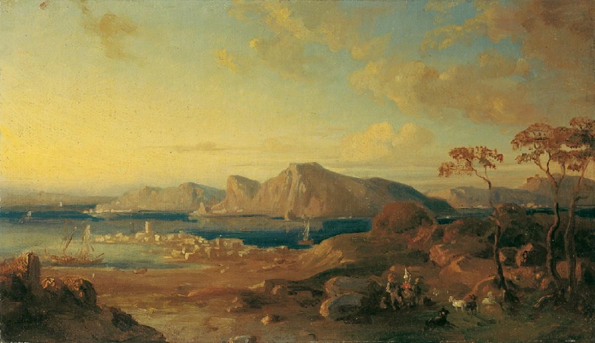 Italian Coastal Landscape, vintage artwork by Oswald Achenbach, 12x8" (A4) Poster