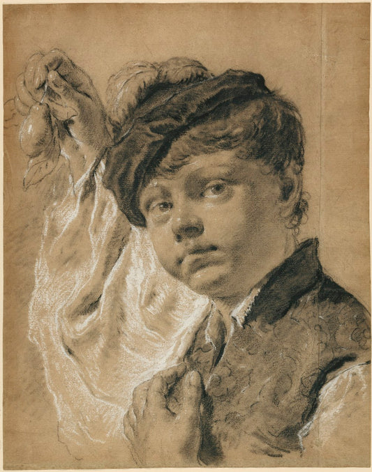 Boy Holding a Pear, vintage artwork by Giovanni Battista Piazzetta, 12x8" (A4) Poster