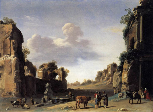 View of Campo Vaccino, vintage artwork by Cornelis van Poelenburgh, 12x8" (A4) Poster