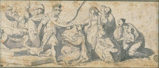 Coriolanus Implored by  his Mother not to Attack Rome, vintage artwork by Jean-Baptiste Van Loo, 12x8" (A4) Poster