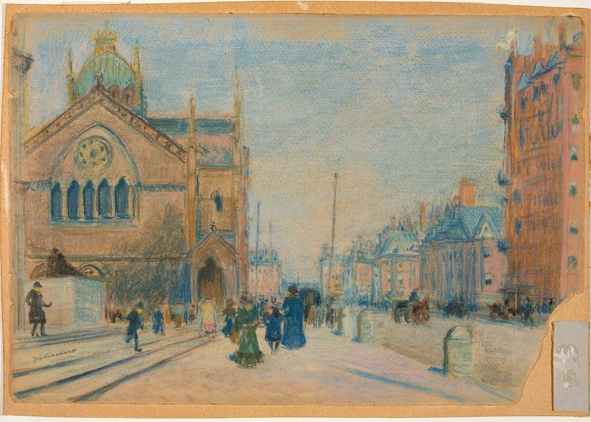 Dartmouth Street from Copley Square, vintage artwork by Arthur Clifton Goodwin, 12x8" (A4) Poster