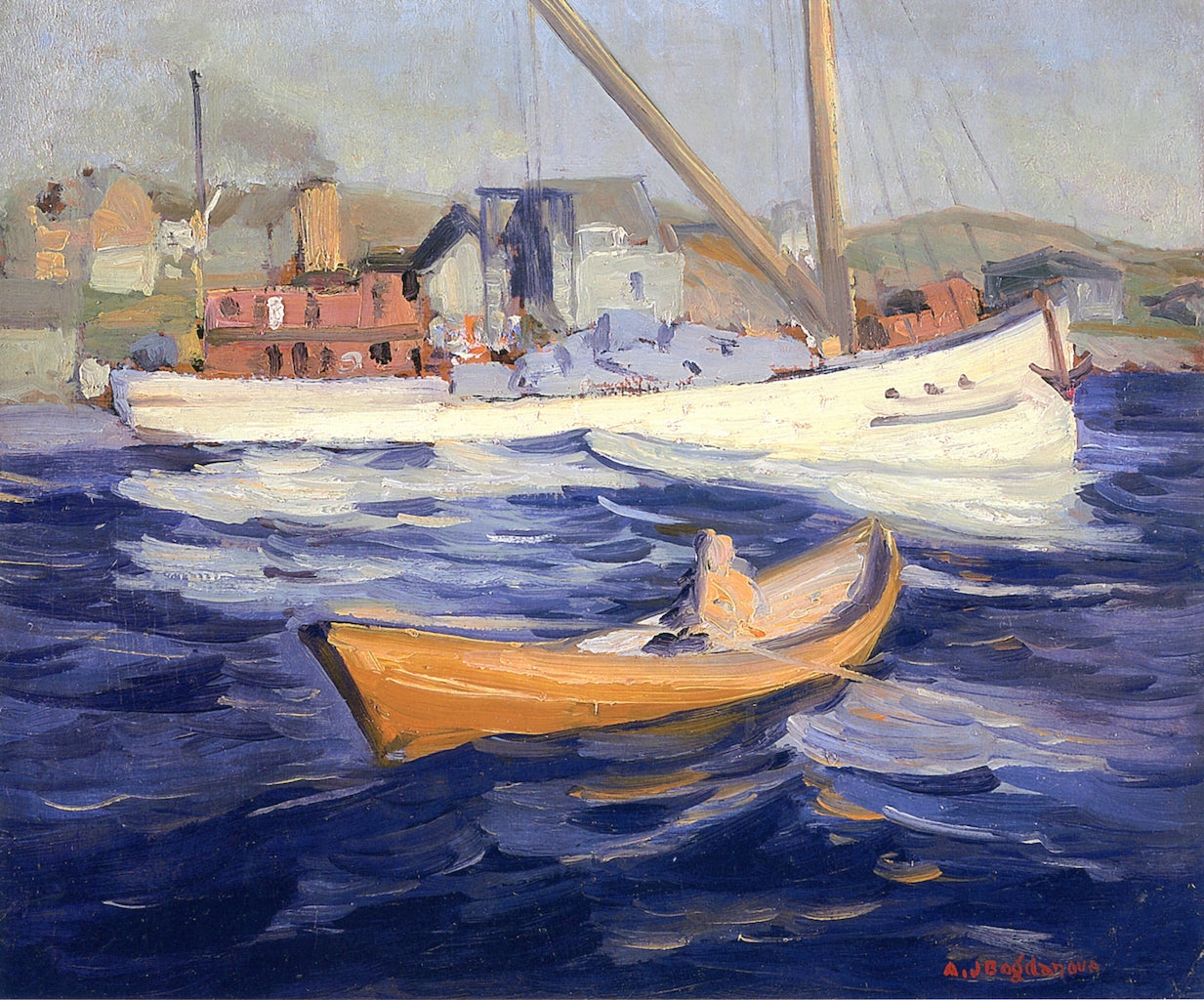 Eric's Hunting Ground - The Golden Dory, Monhegan, vintage artwork by Abraham J. Bogdanove, 12x8" (A4) Poster