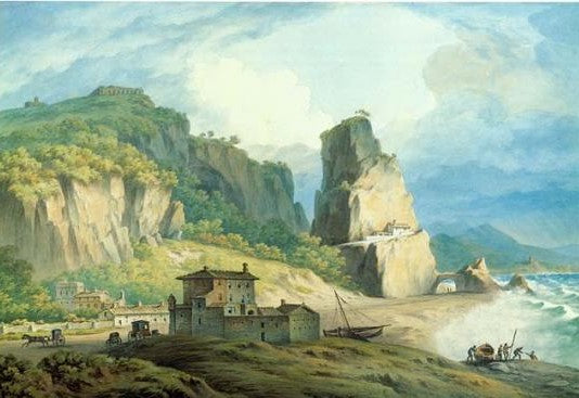 View of Terracina on the Coast Between Rome and Naples, vintage artwork by John Warwick Smith, 12x8" (A4) Poster