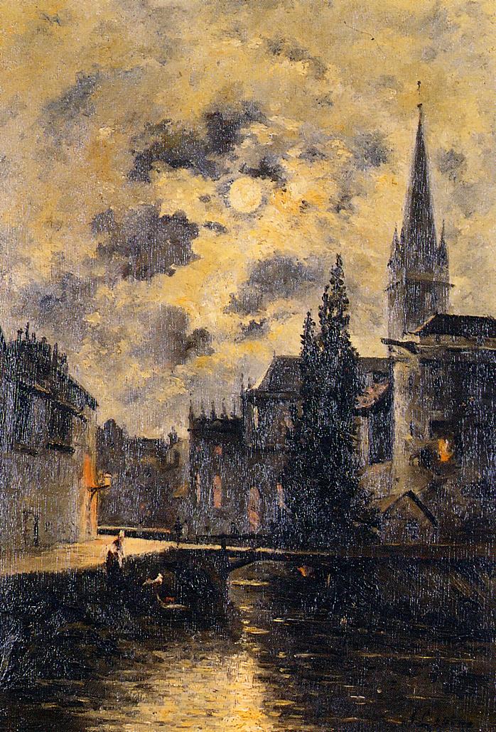 A Moonlit Canal, vintage artwork by Stanislas Lepine, 12x8" (A4) Poster