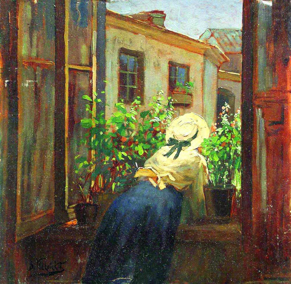 At the Open Window, vintage artwork by Konstantin Yegorovich Makovsky, 12x8" (A4) Poster