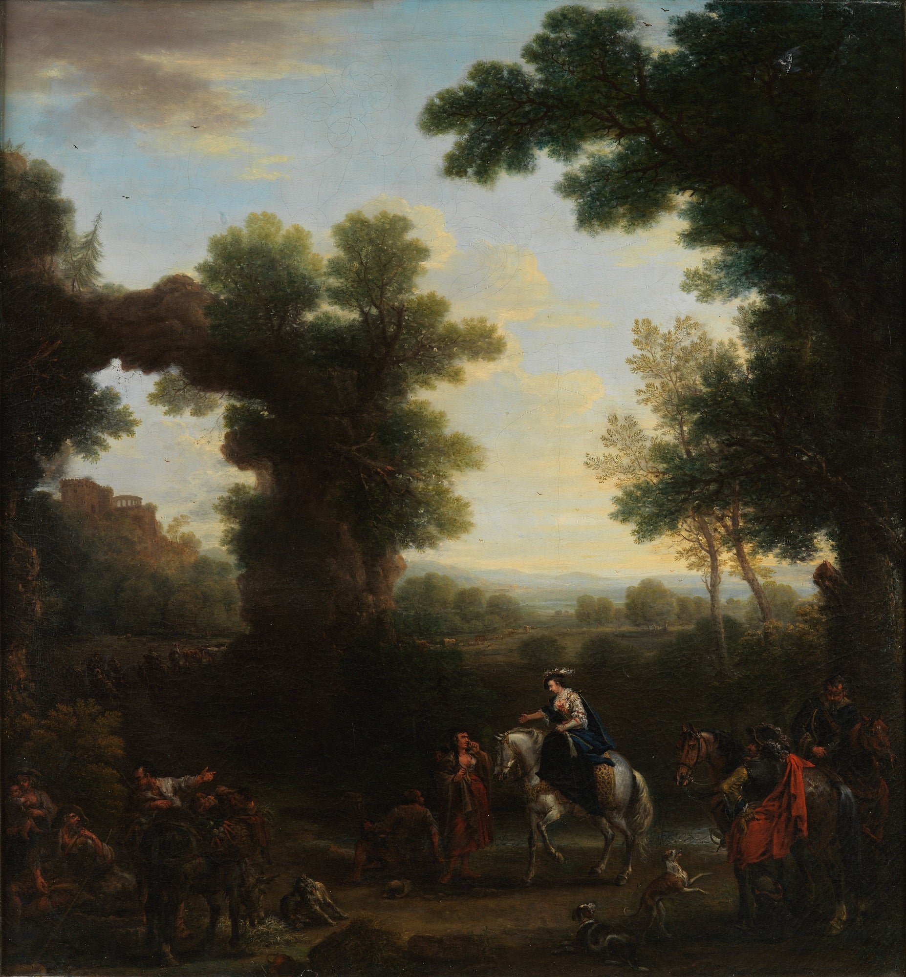 Classical Landscape with Gypsies, vintage artwork by John Wootton, 12x8" (A4) Poster