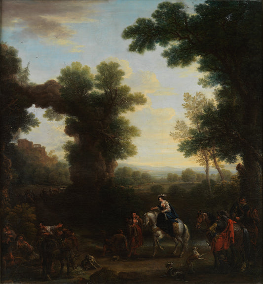 Classical Landscape with Gypsies, vintage artwork by John Wootton, 12x8" (A4) Poster