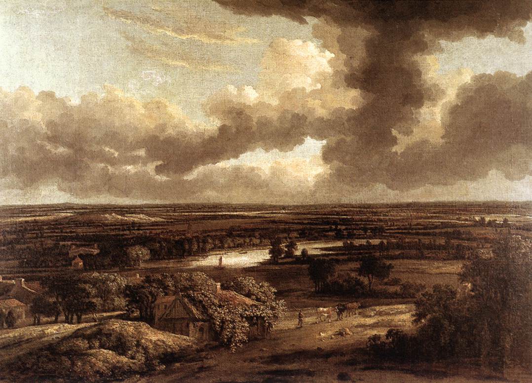 Dutch Landscape Viewed from the Dunes, vintage artwork by Philips Koninck, 12x8" (A4) Poster