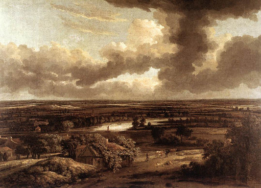 Dutch Landscape Viewed from the Dunes, vintage artwork by Philips Koninck, 12x8" (A4) Poster