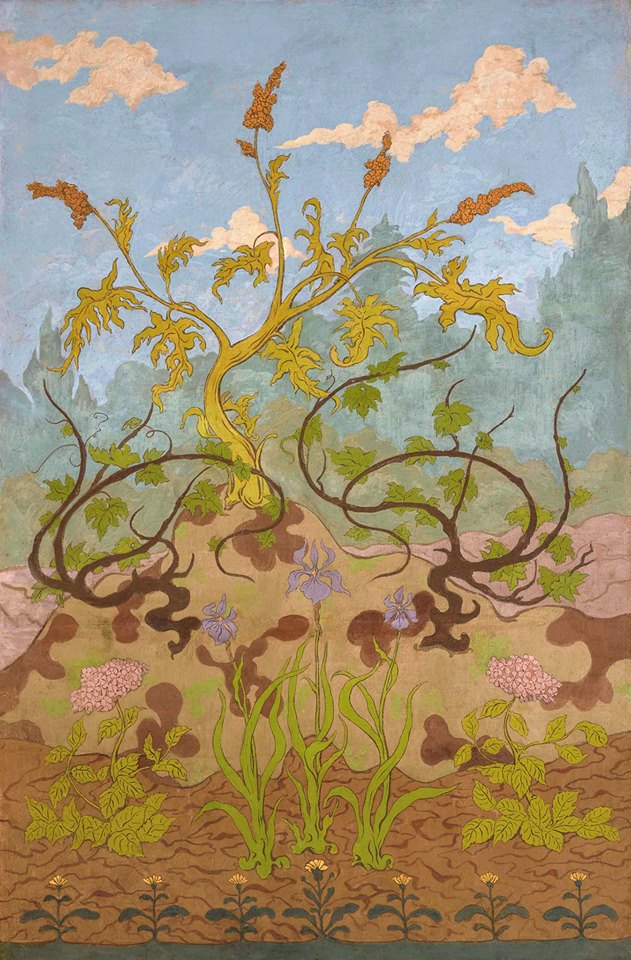 Iris and large yellow and purple flowers by Paul Ranson,A3(16x12