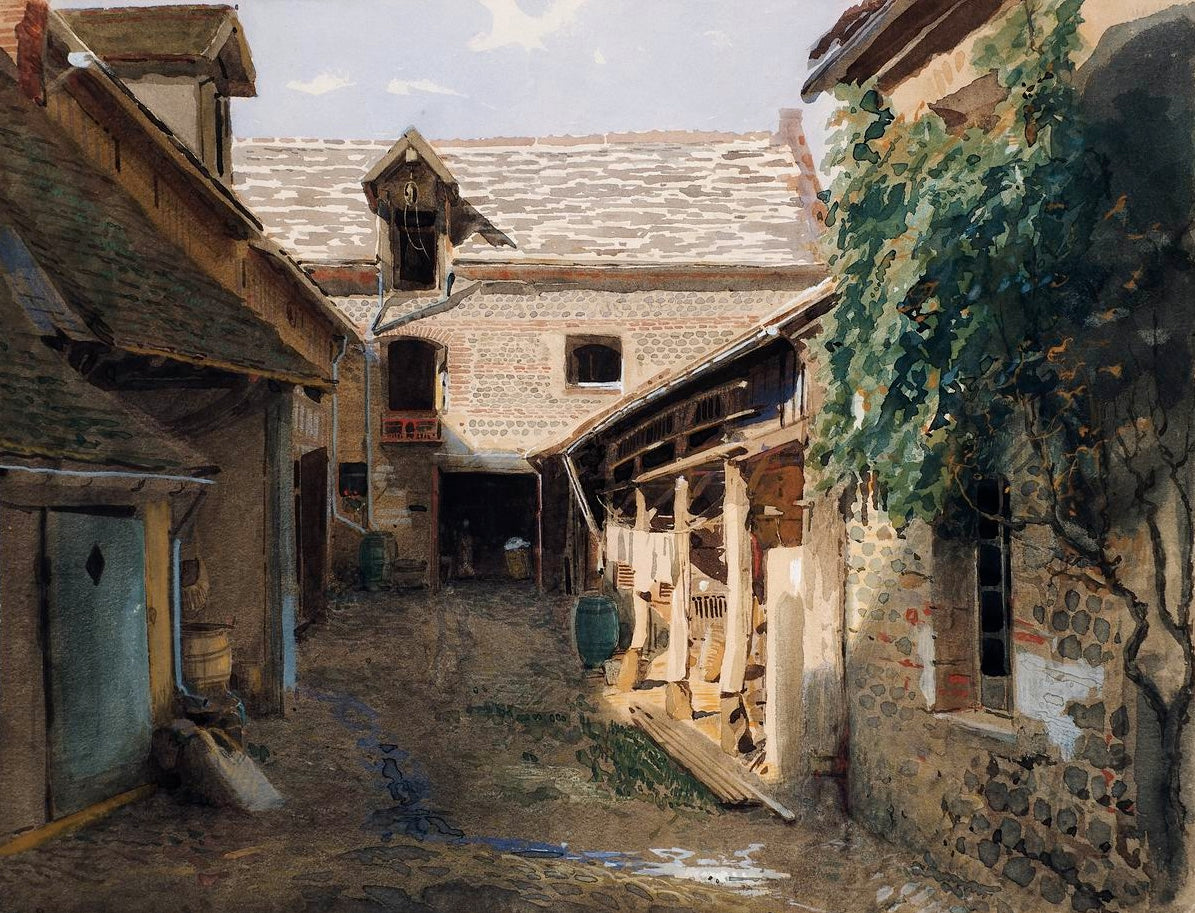 Courtyard in France, vintage artwork by Ivan Kramskoi, 12x8" (A4) Poster