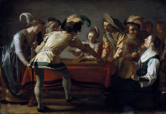 The Backgammon Game, vintage artwork by Gerard van Honthorst, 12x8" (A4) Poster