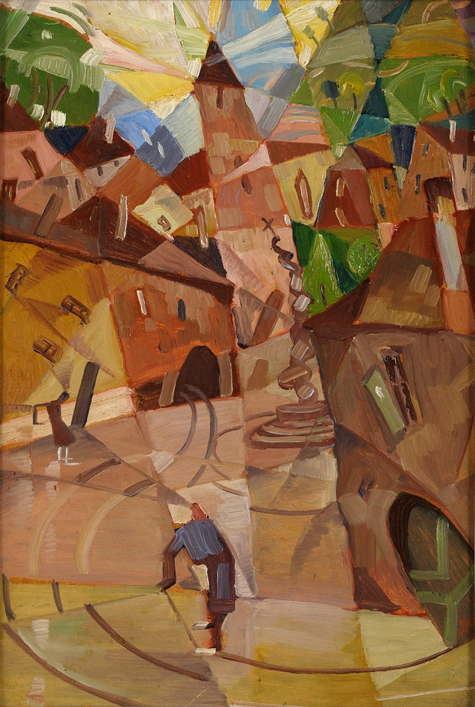 Futuristic city, vintage artwork by Karoly Patko, 12x8" (A4) Poster