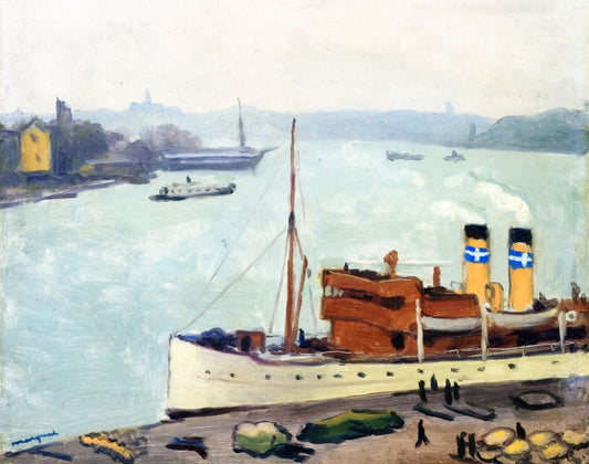 Boat in Dock, Stockholm, vintage artwork by Albert Marquet, 12x8" (A4) Poster