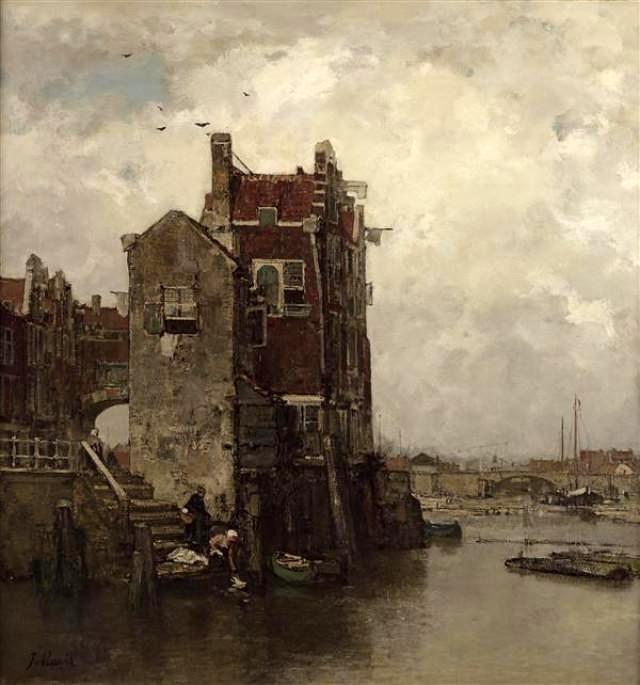 Old Dordrecht, vintage artwork by Jacob Maris, 12x8" (A4) Poster