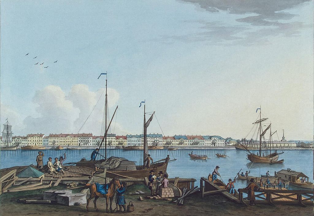 View of the English Embankment from Vasilyevsky Island, vintage artwork by Benjamin Patersen, 12x8" (A4) Poster