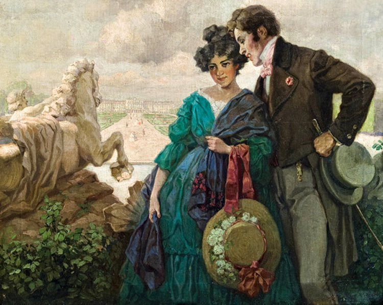 Lovers in Schönbrunn, vintage artwork by Rudolf Alfred Höger, 12x8" (A4) Poster