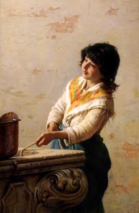 The Girl at the Well, vintage artwork by Antonio Paoletti, 12x8" (A4) Poster