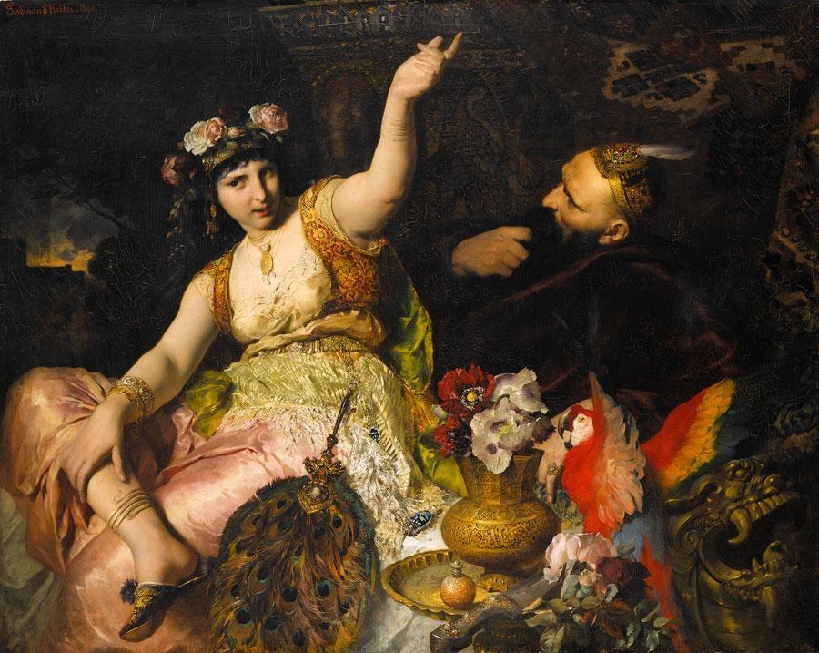 Sheherazade and Sultan Schariar, vintage artwork by Ferdinand Keller, 12x8" (A4) Poster