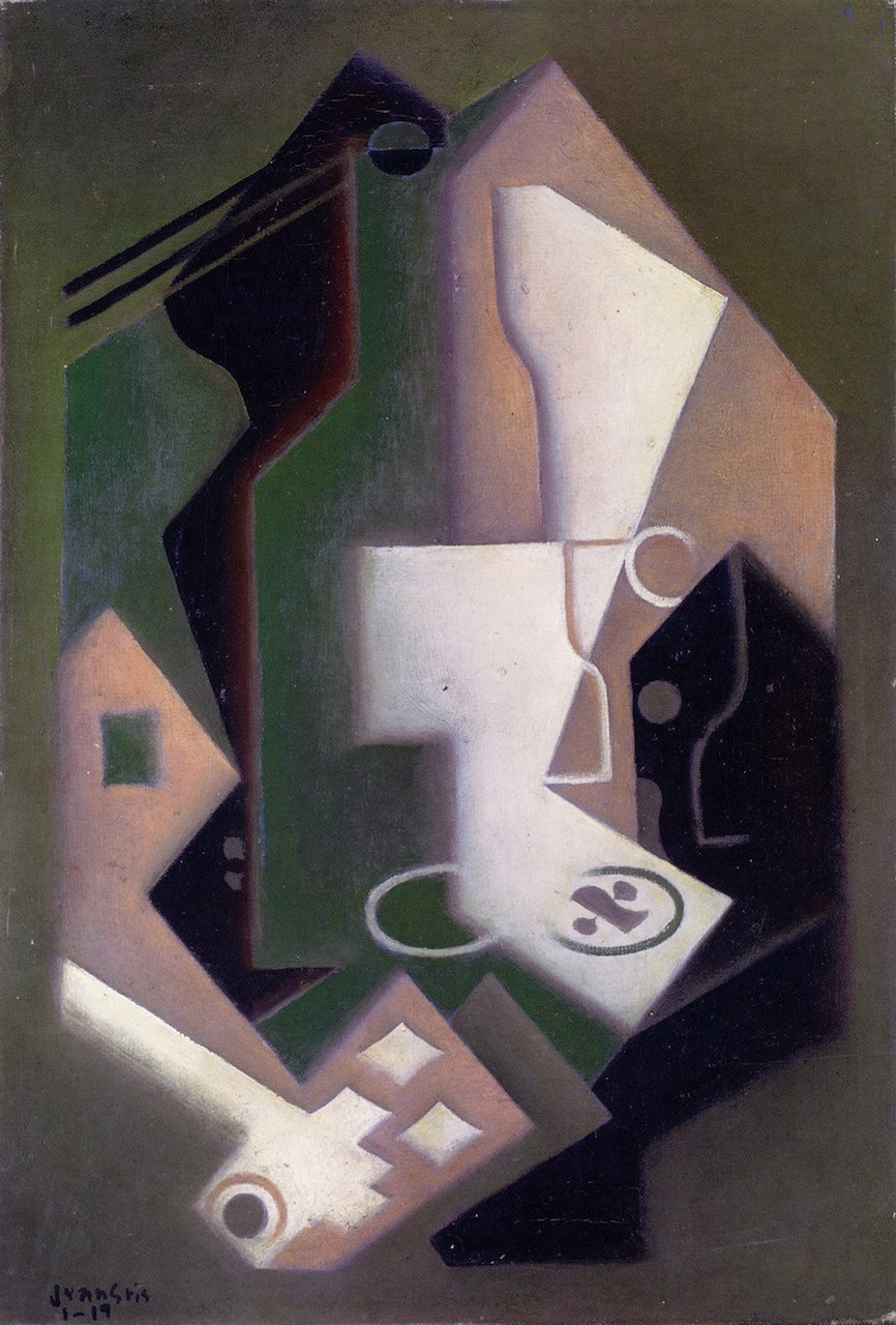 Bottle, Pipe and Playing Cards, vintage artwork by Juan Gris, 12x8" (A4) Poster