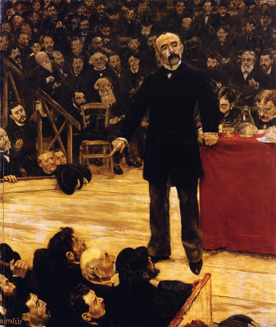 Georges Clemenceau Giving a Speech at the Cirque Fernando, vintage artwork by Jean-François Raffaëlli, 12x8" (A4) Poster